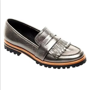 BERNARDO Penny Loafers  Kiltie Studs Silver Leather Low Heel